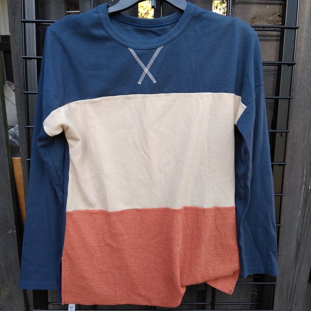 Blue White Orange Striped Sweater size small